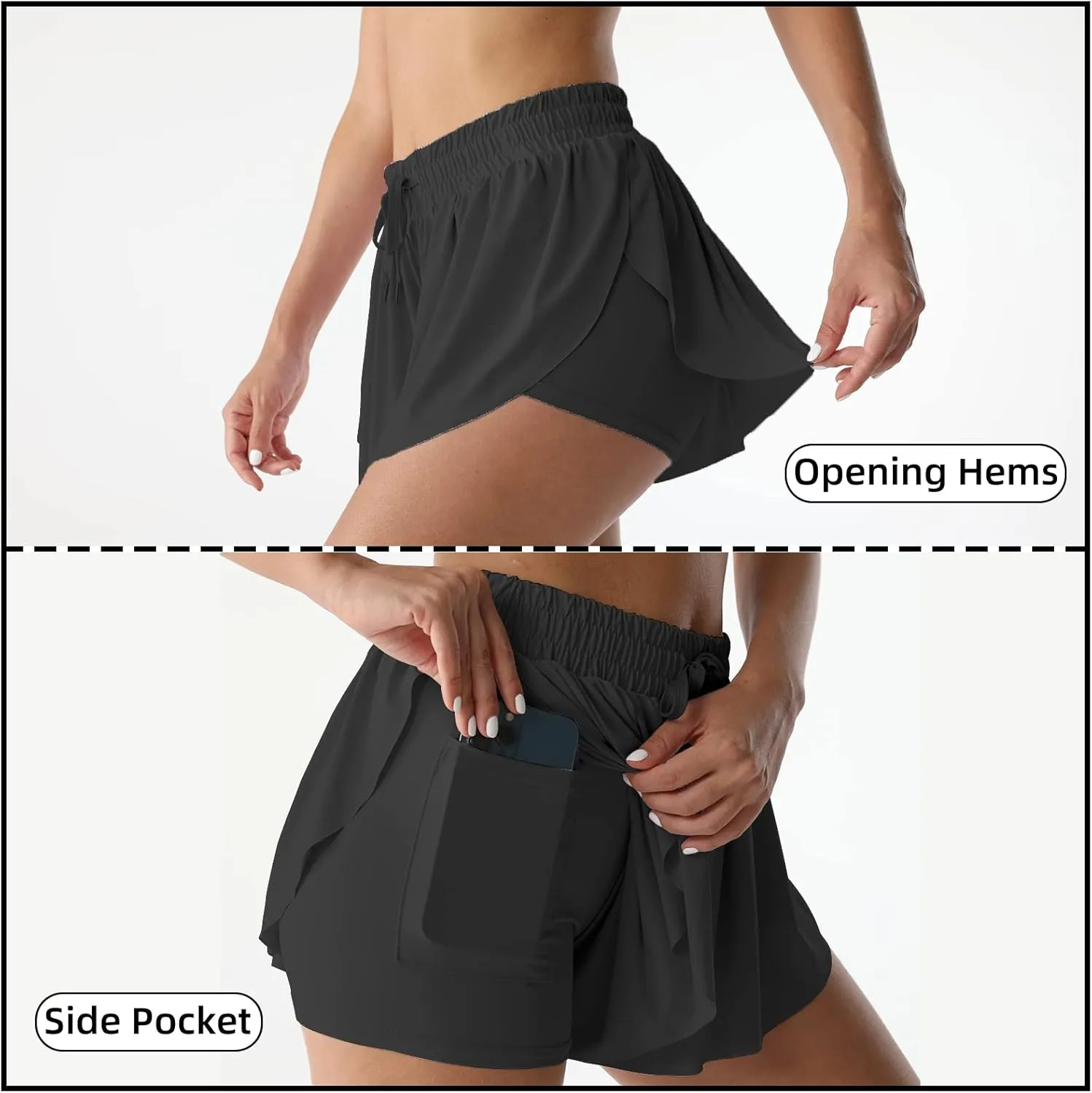 Flowy Athletic Shorts for Women Running Tennis Butterfly Shorts Girls 2-in-1 Double Layer Quick-Drying Comfy Shorts