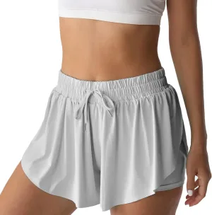 Flowy Athletic Shorts for Women Running Tennis Butterfly Shorts Girls 2-in-1 Double Layer Quick-Drying Comfy Shorts