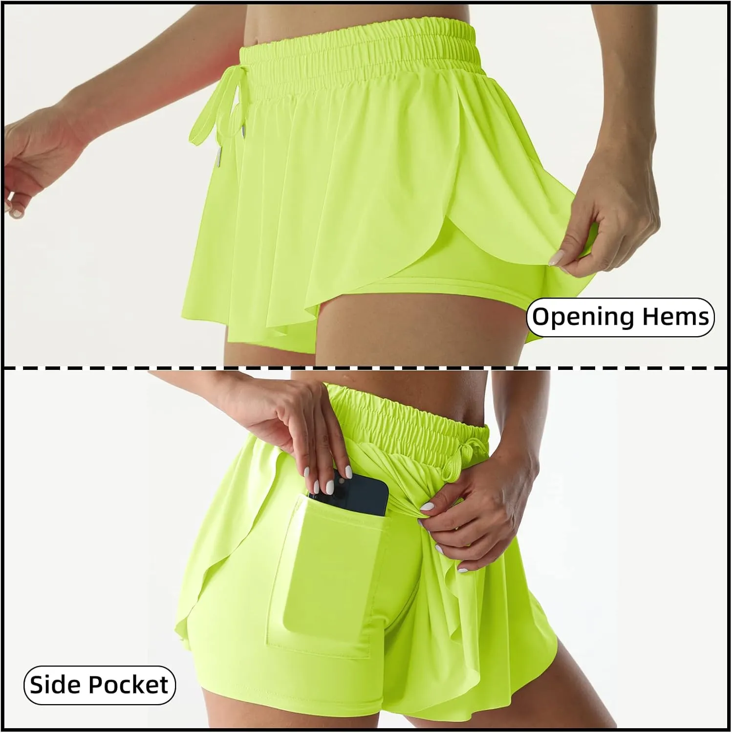 Flowy Athletic Shorts for Women Running Tennis Butterfly Shorts Girls 2-in-1 Double Layer Quick-Drying Comfy Shorts