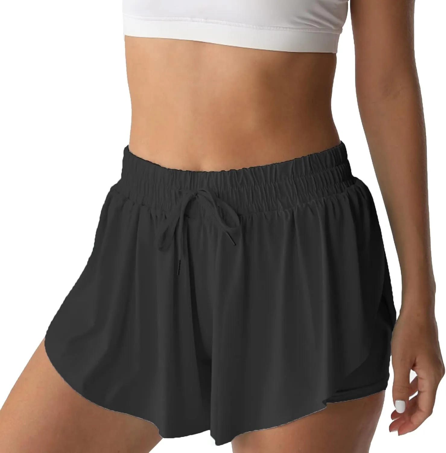 Flowy Athletic Shorts for Women Running Tennis Butterfly Shorts Girls 2-in-1 Double Layer Quick-Drying Comfy Shorts
