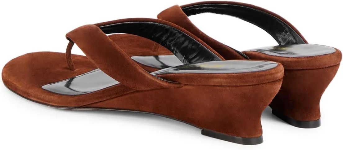 FOWT Women Fashion Open Toe Suede Flip Flops Slip on Wedge Low Heel Mules Comfy Summer Leisure Slide Sandals Size 4-16 US
