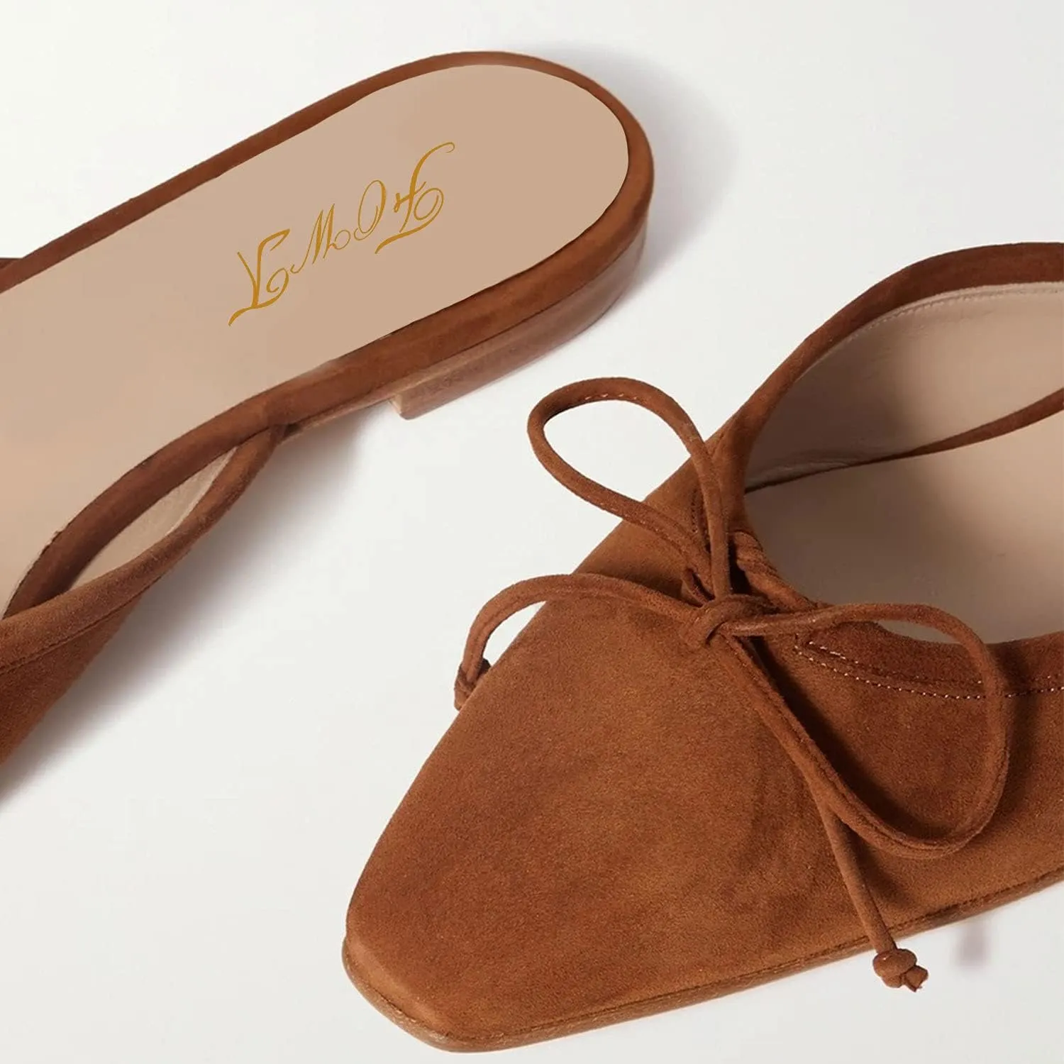 FOWT Women Low Heel Closed Almond Toe Slingback Mules,Two Toned Bow Knot Suede Slippers,Slip on Leisure Ladies Flats for Indoor Dating and Vacation,4-16 US Size
