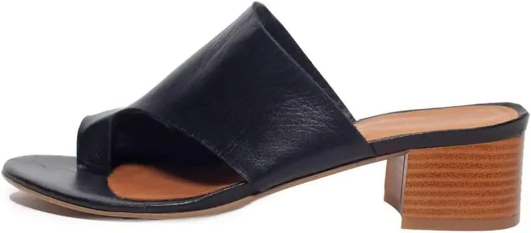 FOWT Women Round Toe Flip Flops Chunky Block Low Heel Slipper Mules Summer Beach Travel Sandal Shoes Size 4-16 US
