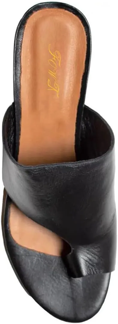 FOWT Women Round Toe Flip Flops Chunky Block Low Heel Slipper Mules Summer Beach Travel Sandal Shoes Size 4-16 US