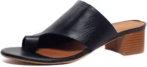 FOWT Women Round Toe Flip Flops Chunky Block Low Heel Slipper Mules Summer Beach Travel Sandal Shoes Size 4-16 US