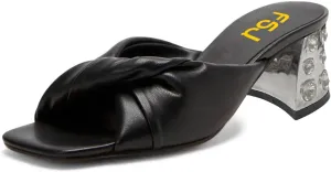 FSJ Women Comfort Slip On Crystal Block Low Heel Open Toe Mules Slides Sandals Wide Strap with Knot Causal Shoes Size 4-15 US