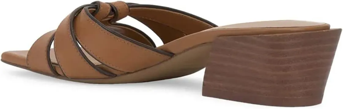 FSJ Women Open Toe Chunky Block Low Heel Mules Sandals Slip On Knot Dress Slipper Slides Comfortable Backless Dress Shoes Size 4-15 US