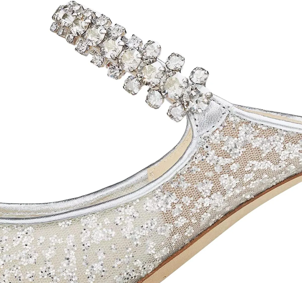 FSJ Women Rhinestone Cone Low Heel Mules Closed Pointed Toe One Strap Sandals Slip On Backless Bridal Summer Shoes Size 4-15 US