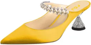 FSJ Women Rhinestone Cone Low Heel Mules Closed Pointed Toe One Strap Sandals Slip On Backless Bridal Summer Shoes Size 4-15 US