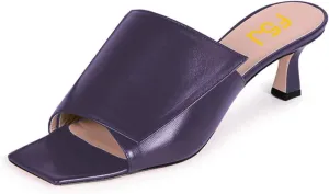 FSJ Women Vintage Slip-on Sandals Mules Open Toe Slide Slipper Low Heel Leather Pumps Backless Ladies Girls Party Prom Dress Shoes Size 4-15 US