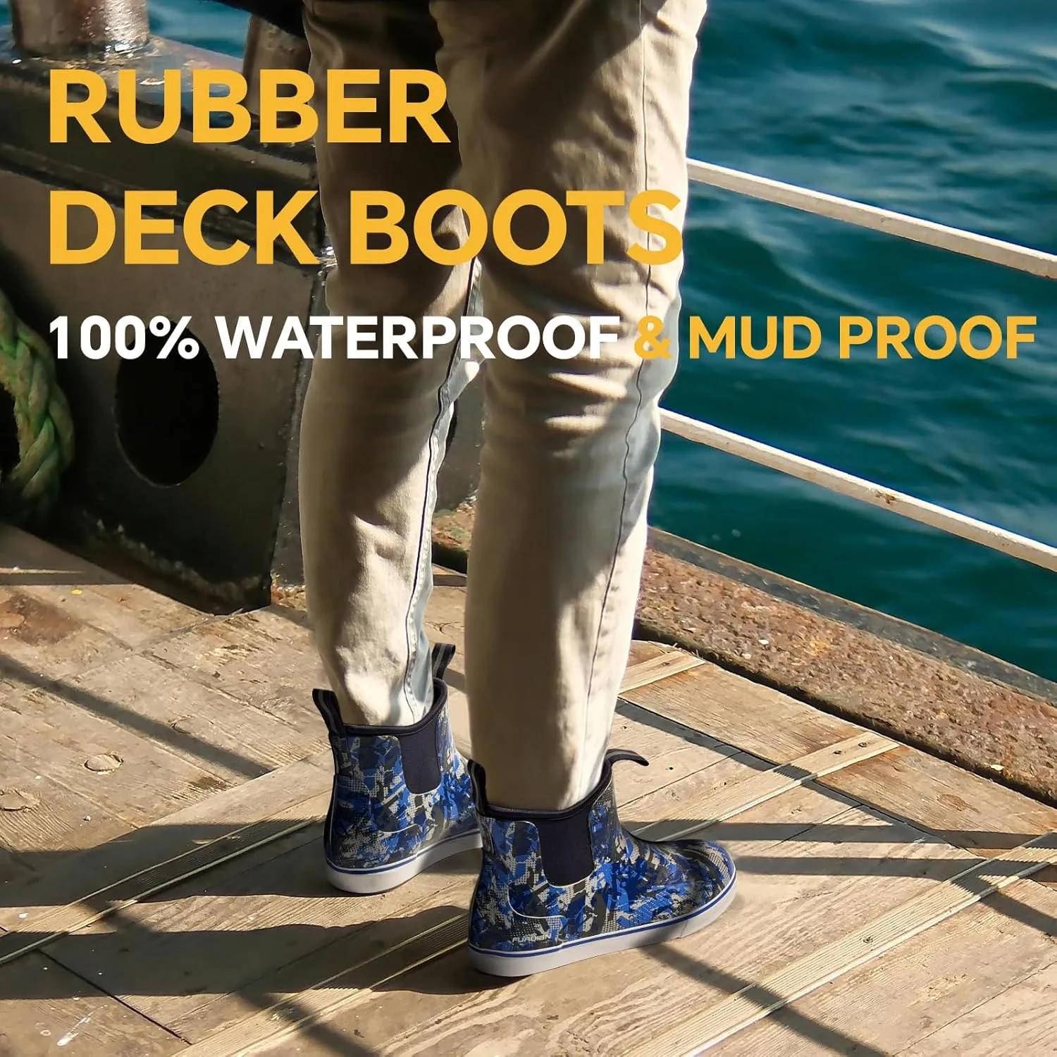 Furuian Men's Deck Boots Fishing Boots Waterproof Rain Boots Ankle Booties Slip On Neoprene Rubber Footwear Chelsea Boots Men botas para hombre for Gardening Fishing Boating Camping Sailing