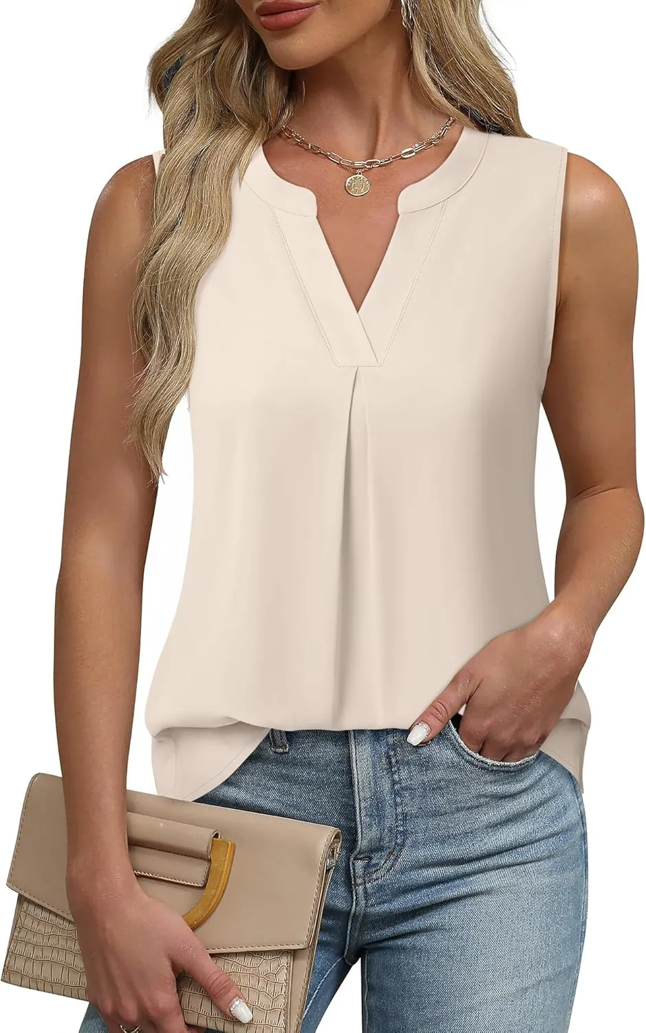 Gaharu Women's Summer Tank Blouse Casual V Neck Sleeveless Tunic Top Shirt