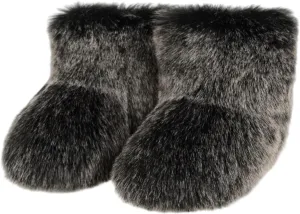Girls Fluffy Furry Snow Boots Faux Fur Winter Warm Outdoor Boots
