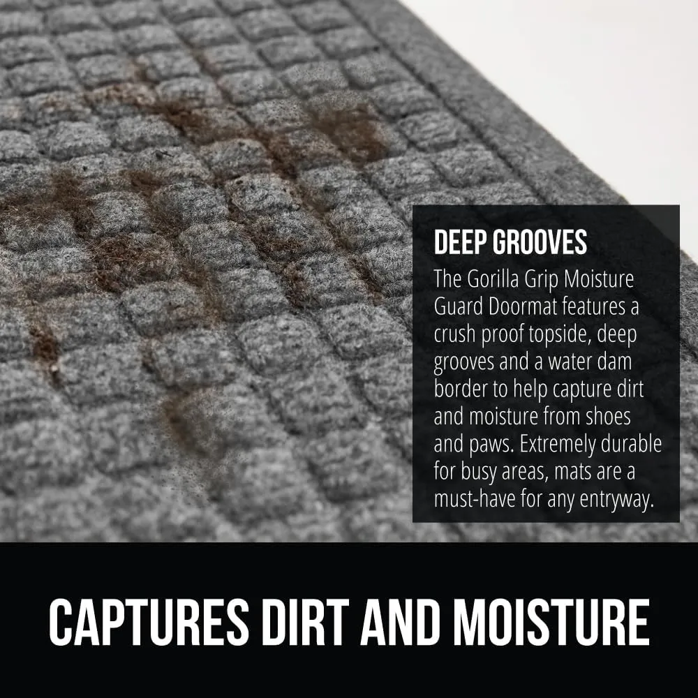 GORILLA GRIP Front Door Mat, Indoor Outdoor Ultra Absorbent Moisture Guard Doormat, Absorbs Up to 1.7 Cups of Water, Stain and Fade Resistant, Rubber Backing Doormats, Captures Dirt, 29x17 Gray