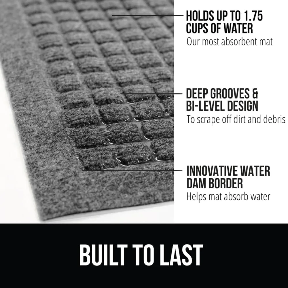 GORILLA GRIP Front Door Mat, Indoor Outdoor Ultra Absorbent Moisture Guard Doormat, Absorbs Up to 1.7 Cups of Water, Stain and Fade Resistant, Rubber Backing Doormats, Captures Dirt, 29x17 Gray