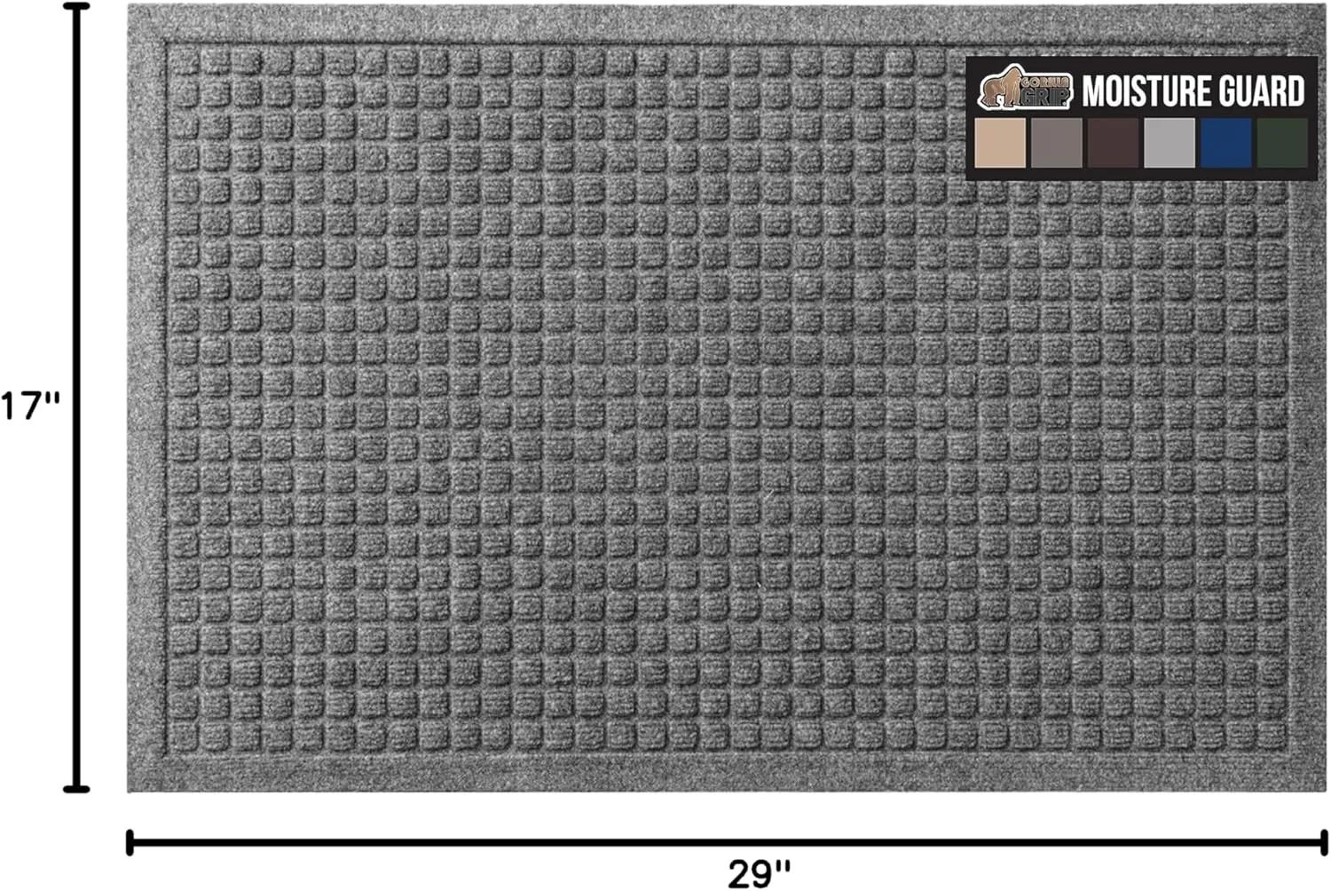 GORILLA GRIP Front Door Mat, Indoor Outdoor Ultra Absorbent Moisture Guard Doormat, Absorbs Up to 1.7 Cups of Water, Stain and Fade Resistant, Rubber Backing Doormats, Captures Dirt, 29x17 Gray
