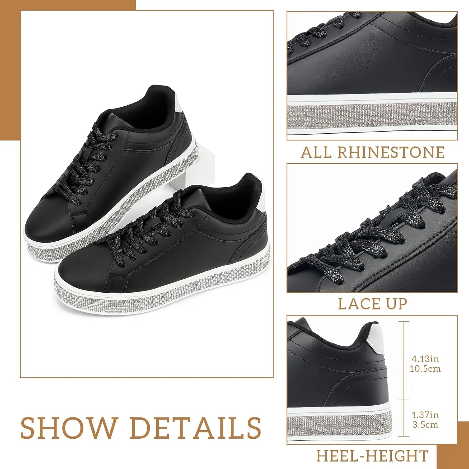 GOSERCE Women's Fashion Sneakers with Sparkly Glitter Rhinestone Sneakers Platform Tennis Shoes Trendy Cute Comfortable Casual Dressy Wedding Bridal Walking Concert Fall
