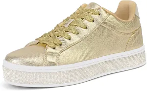 GOSERCE Women's Fashion Sneakers with Sparkly Glitter Rhinestone Sneakers Platform Tennis Shoes Trendy Cute Comfortable Casual Dressy Wedding Bridal Walking Concert Fall
