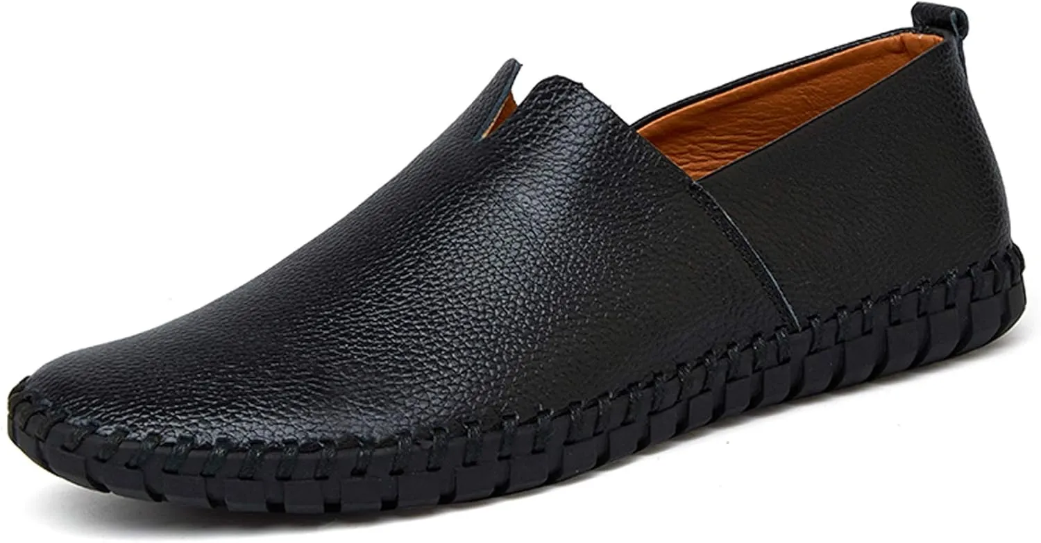 GOSPT Men's Handmade Leather Loafers Flats Driving Moccasins Slip on Shoes