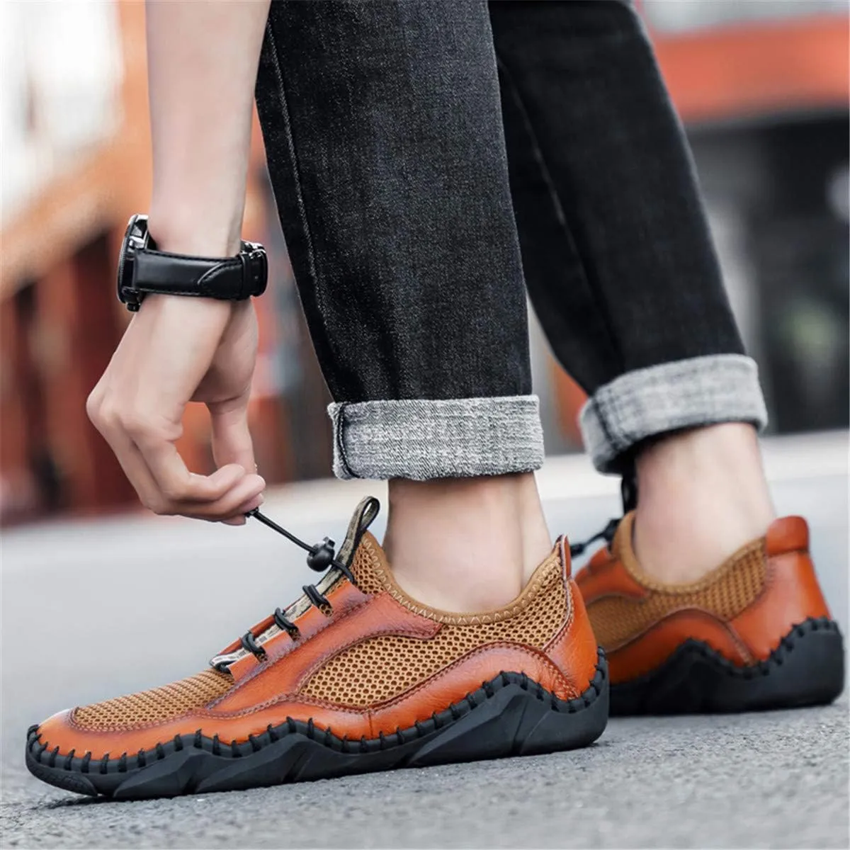 Gospt Mens Mesh Breathable Walking Shoes Slip-on Loafers Summer Beach Sandals