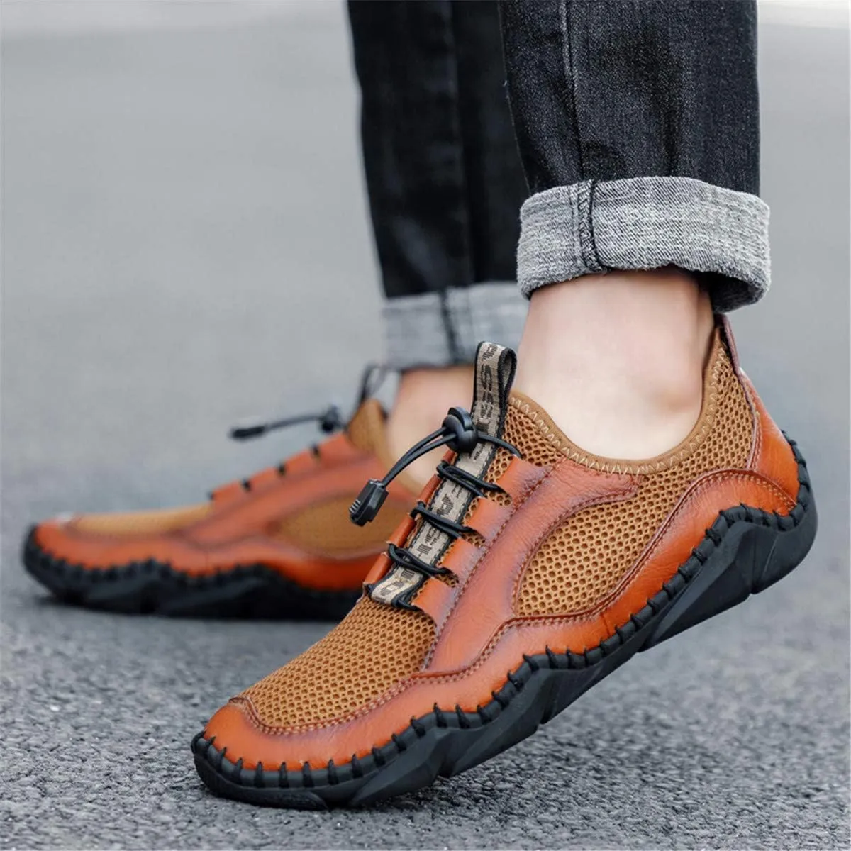 Gospt Mens Mesh Breathable Walking Shoes Slip-on Loafers Summer Beach Sandals