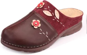 gracosy Clogs Shoes for Women, Summer Leather Slippers Comfort Work Clogs Slip on Loafers Wide Fit Mules Antil Slip Beach Shoes Flowers Wedge Sandals
