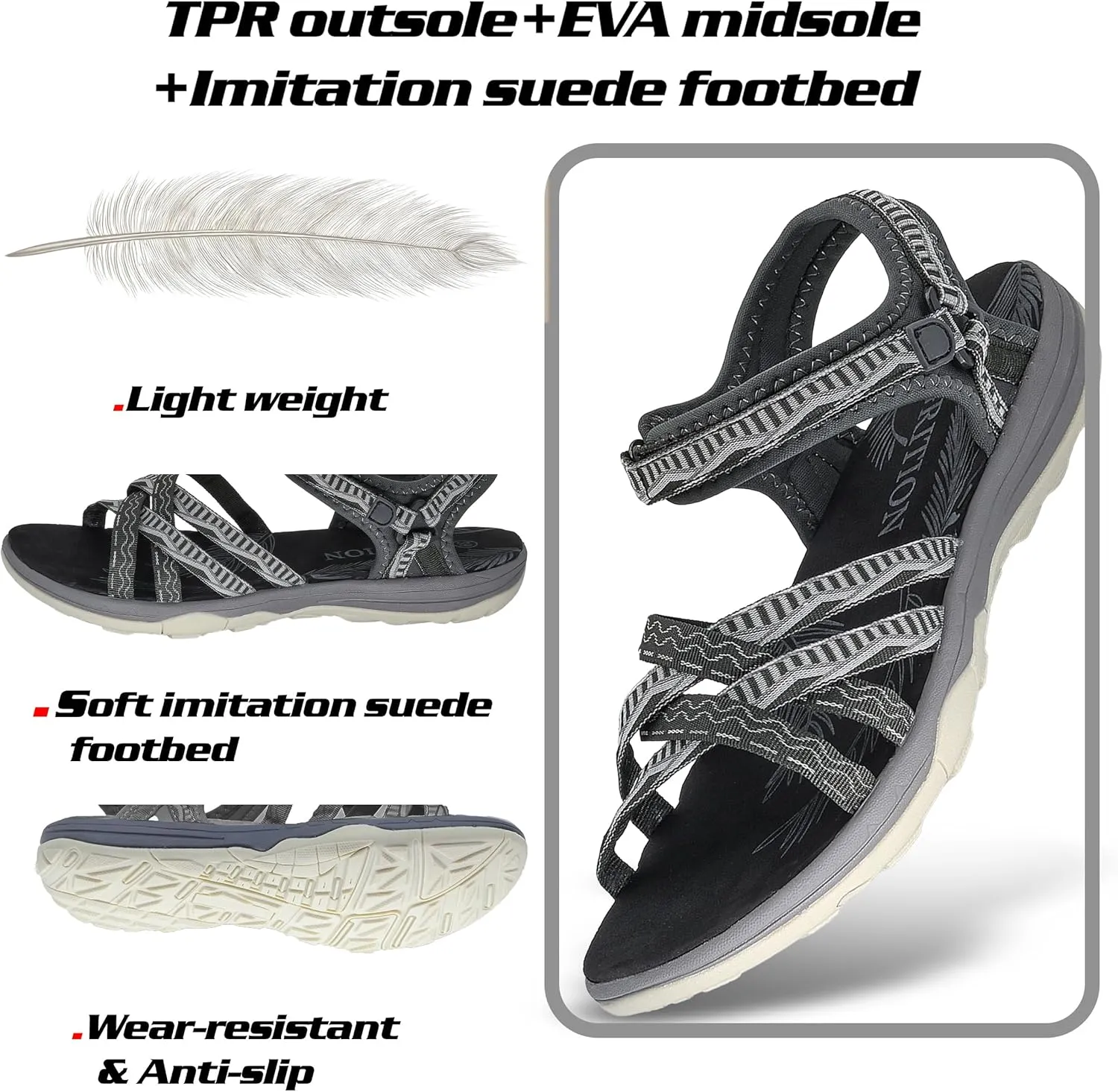 GRITION Women Hiking Sandals Girls, Outdoor Sport Water Shoes, Summer Flat Cross-Tied Sandals Open Toe Adjustable Walking Shoes