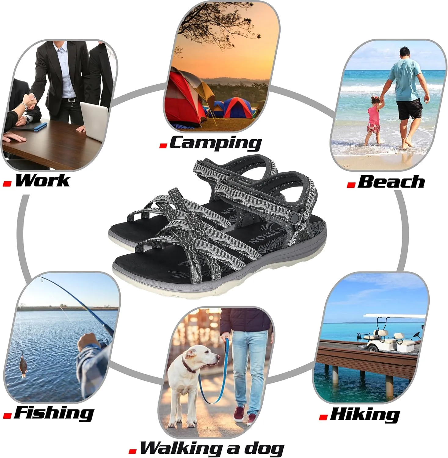 GRITION Women Hiking Sandals Girls, Outdoor Sport Water Shoes, Summer Flat Cross-Tied Sandals Open Toe Adjustable Walking Shoes