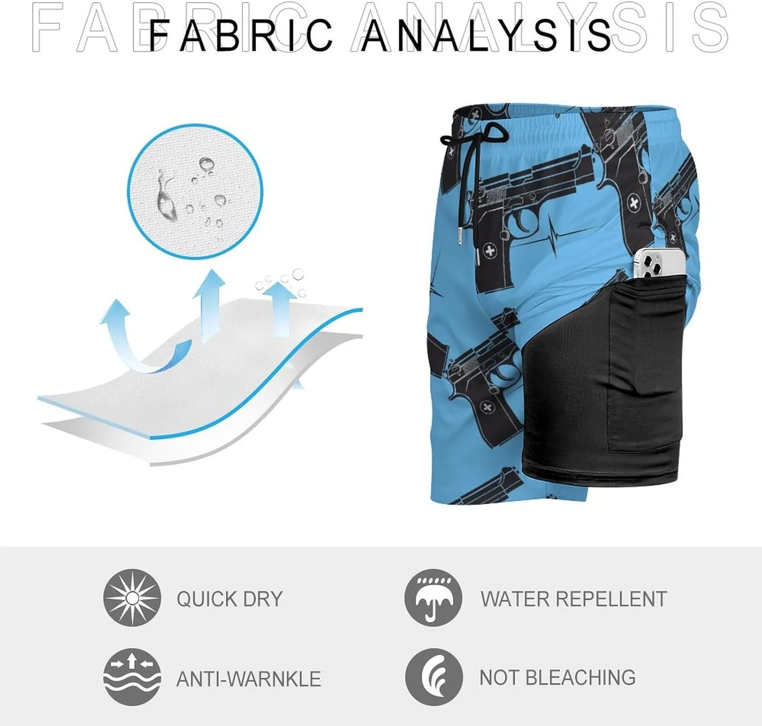 Gun Heartbeat Men's Swim Trunks Quick Dry Board Shorts Swimwear Beach Shorts with Compression Liner