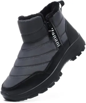 Hanani Mens Winter Snow Boots Fur Lined Warm Ankle Boots Zipper Closure Waterproof Outdoor Boots Men's Lightweight Comfortable Shoes