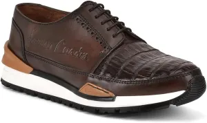 Hand-painted brown exotic leather sneakers