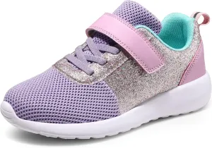 Harvest Land Toddler Glitter Tennis Shoes Slip On Boys Girls Sneakers Casual Running Shoes Woven Breathable with Soft Soled Sports Hook-Loop Outdoor Shoes