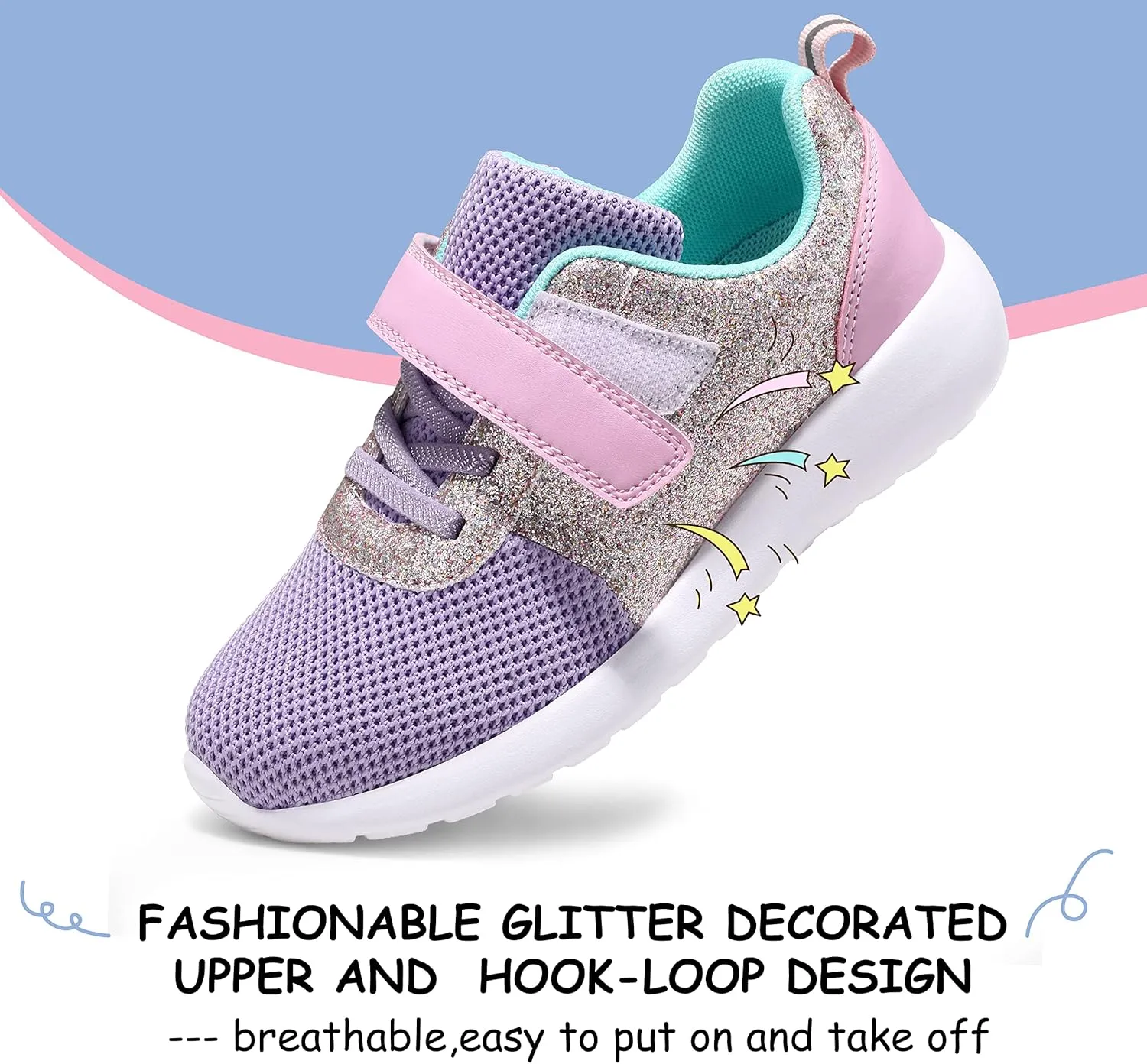Harvest Land Toddler Glitter Tennis Shoes Slip On Boys Girls Sneakers Casual Running Shoes Woven Breathable with Soft Soled Sports Hook-Loop Outdoor Shoes