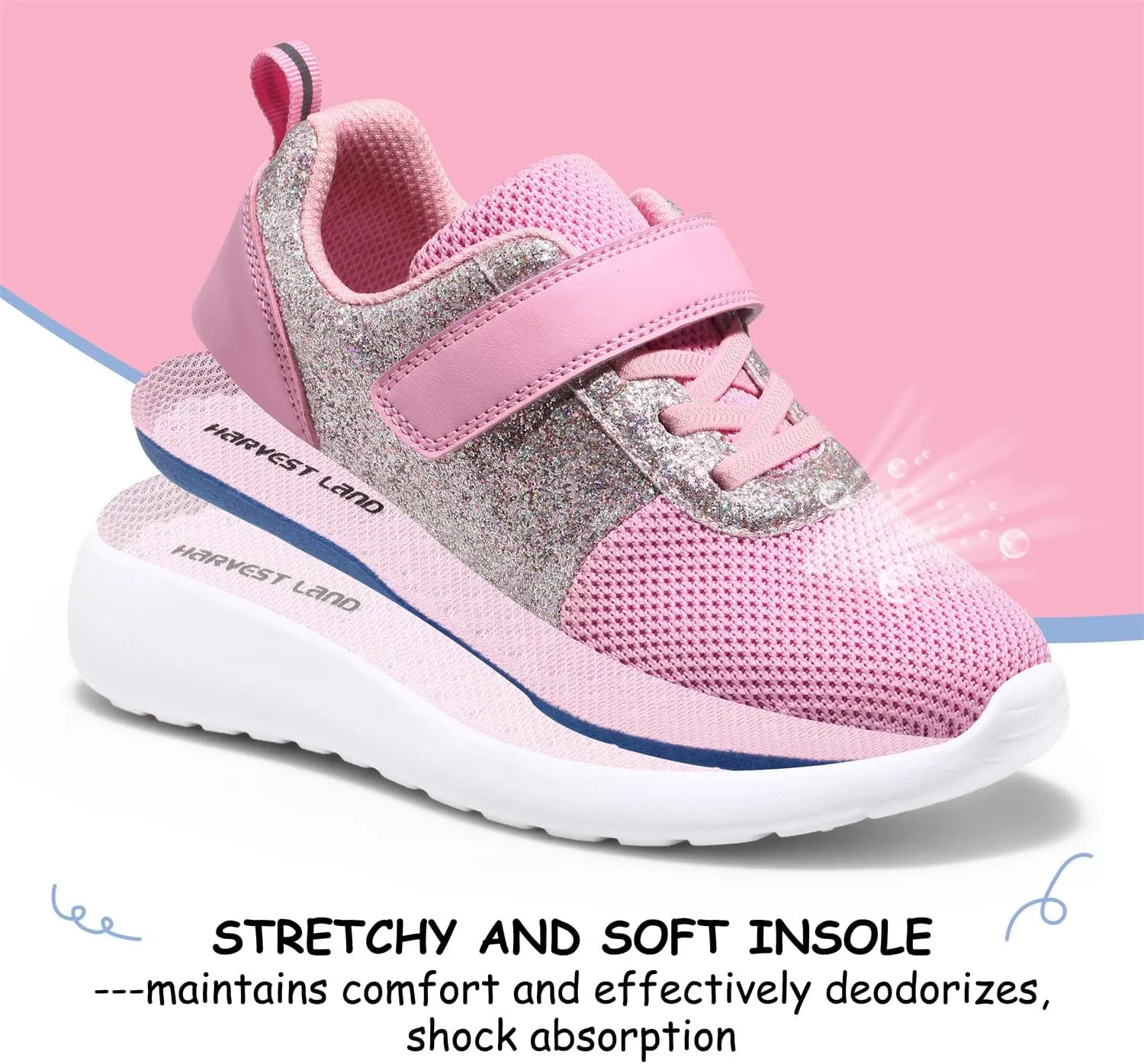 Harvest Land Toddler Glitter Tennis Shoes Slip On Boys Girls Sneakers Casual Running Shoes Woven Breathable with Soft Soled Sports Hook-Loop Outdoor Shoes