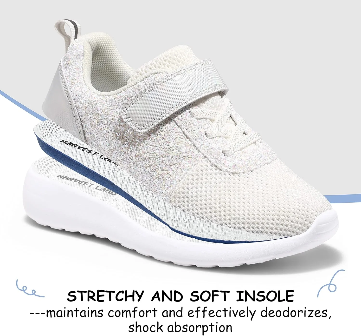 Harvest Land Toddler Glitter Tennis Shoes Slip On Boys Girls Sneakers Casual Running Shoes Woven Breathable with Soft Soled Sports Hook-Loop Outdoor Shoes