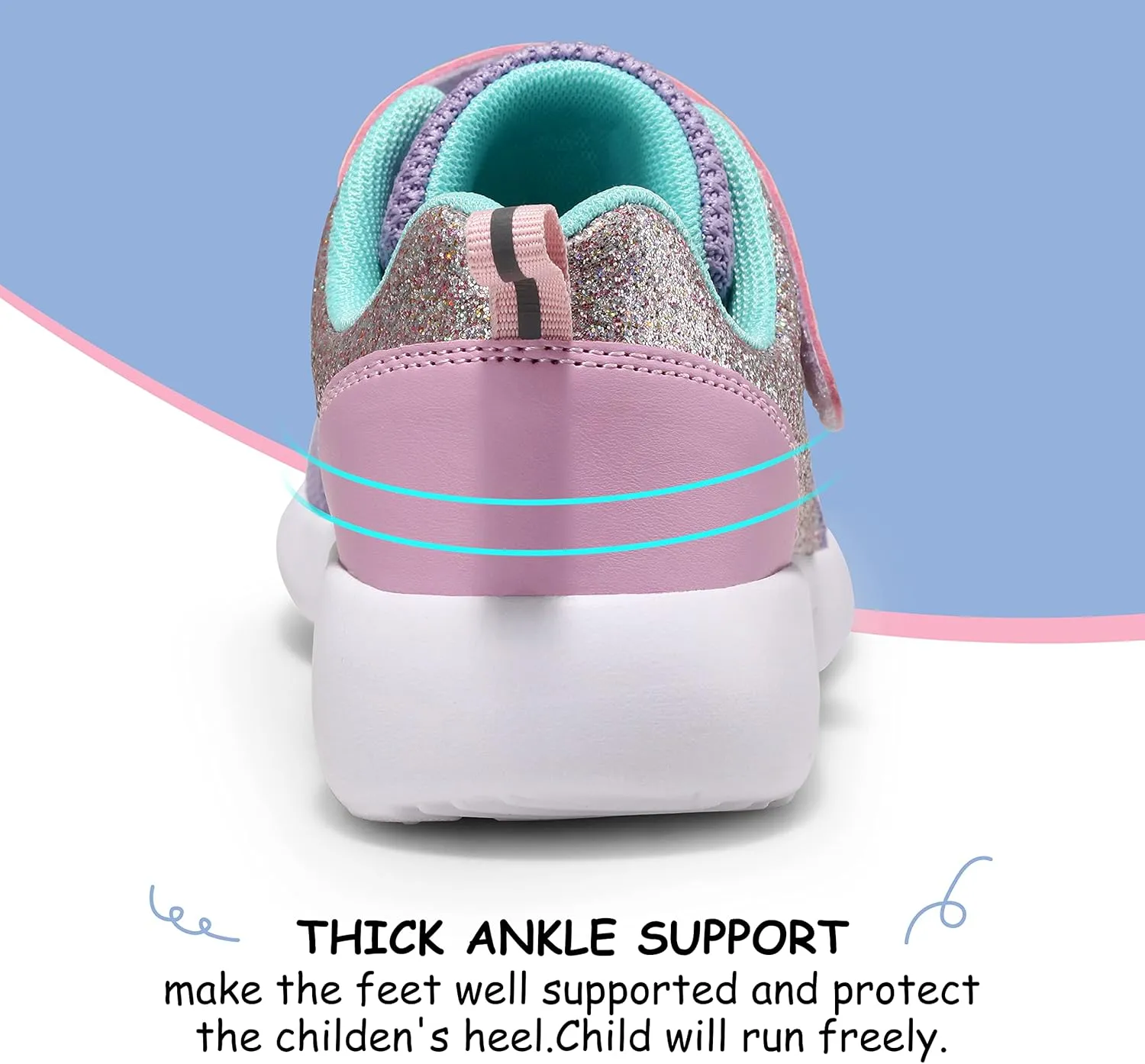 Harvest Land Toddler Glitter Tennis Shoes Slip On Boys Girls Sneakers Casual Running Shoes Woven Breathable with Soft Soled Sports Hook-Loop Outdoor Shoes