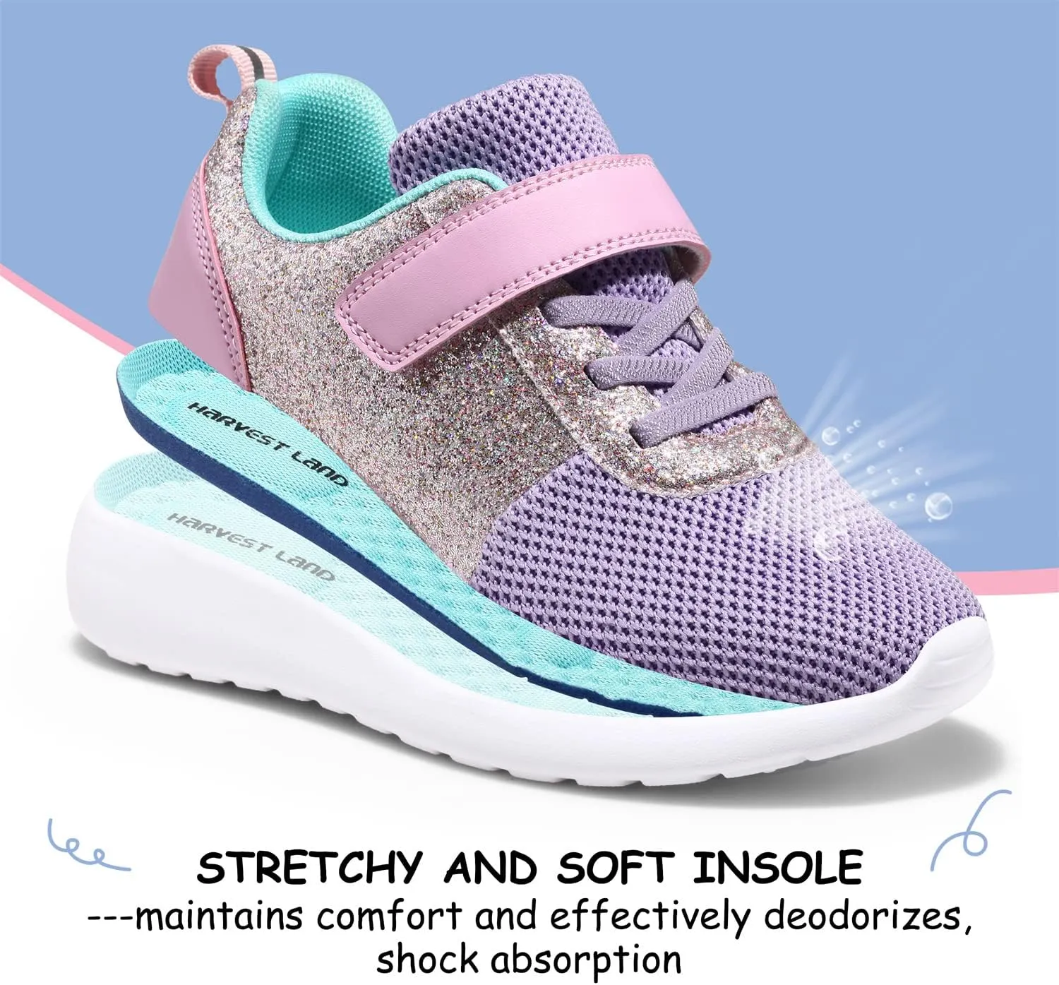 Harvest Land Toddler Glitter Tennis Shoes Slip On Boys Girls Sneakers Casual Running Shoes Woven Breathable with Soft Soled Sports Hook-Loop Outdoor Shoes