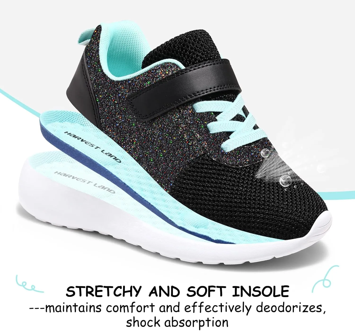 Harvest Land Toddler Glitter Tennis Shoes Slip On Boys Girls Sneakers Casual Running Shoes Woven Breathable with Soft Soled Sports Hook-Loop Outdoor Shoes