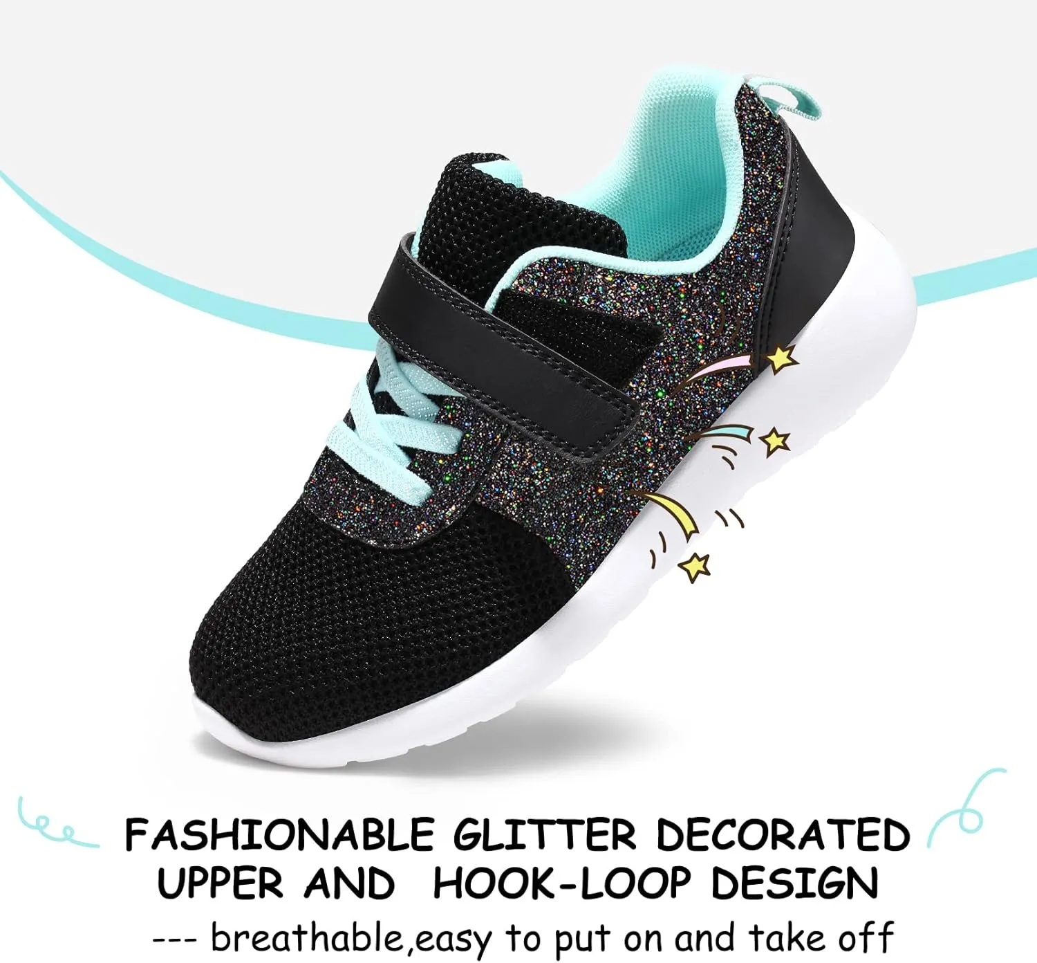 Harvest Land Toddler Glitter Tennis Shoes Slip On Boys Girls Sneakers Casual Running Shoes Woven Breathable with Soft Soled Sports Hook-Loop Outdoor Shoes