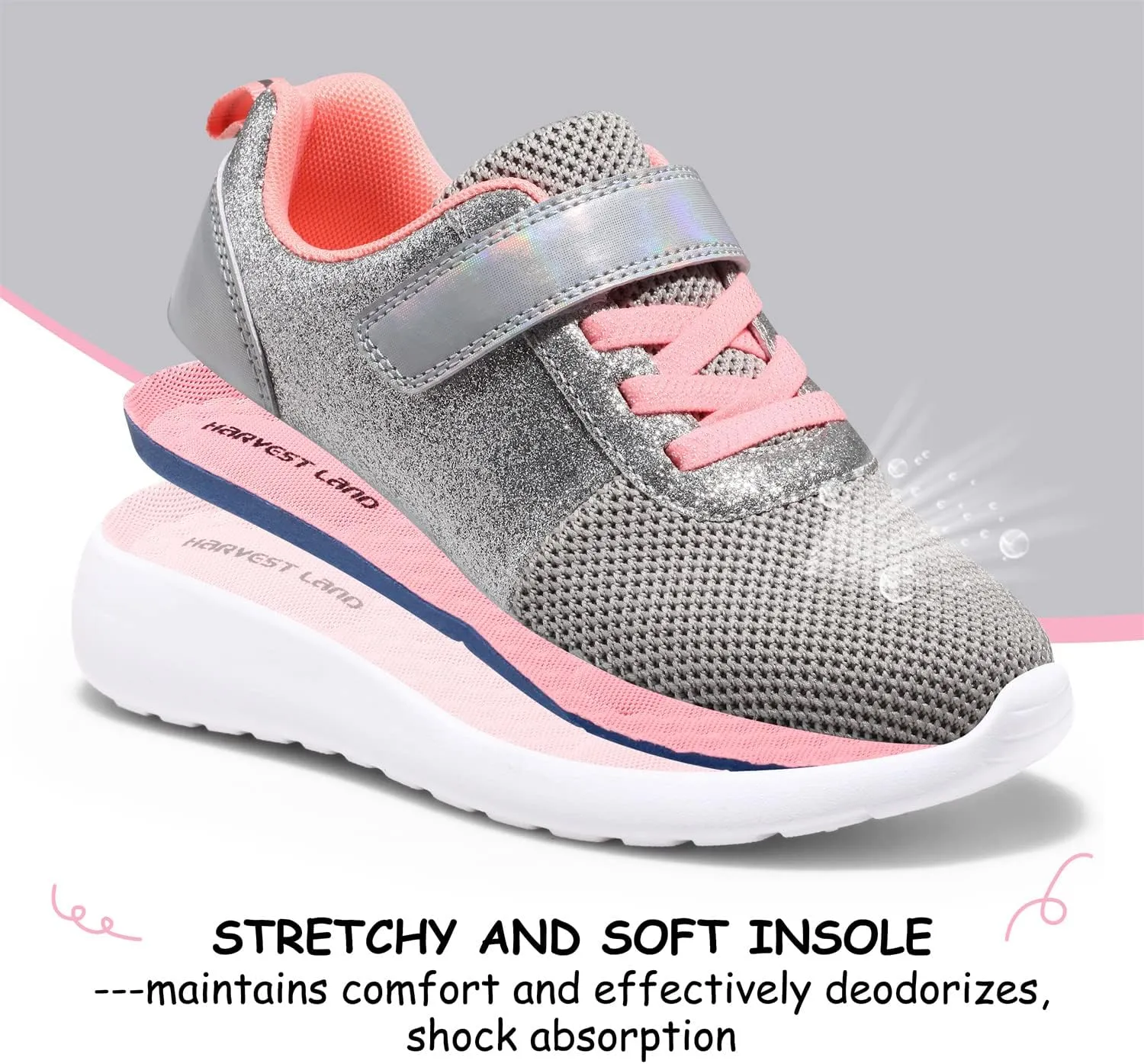 Harvest Land Toddler Glitter Tennis Shoes Slip On Boys Girls Sneakers Casual Running Shoes Woven Breathable with Soft Soled Sports Hook-Loop Outdoor Shoes