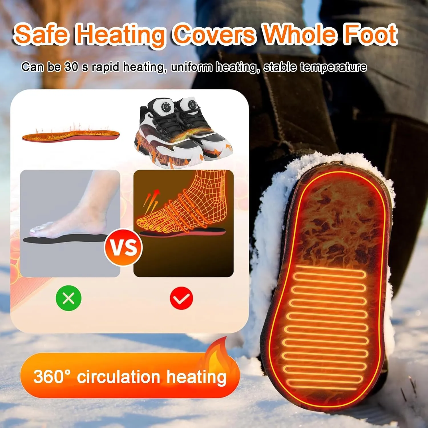 Heated Shoes for Men Rechargeable, Heating Sneakers for Women, 4000mAh Electric Self Heating Shoes Up to 20 H, Camping Foot Warmers for Outdoors Work Fishing Hunting Skiing Cycling