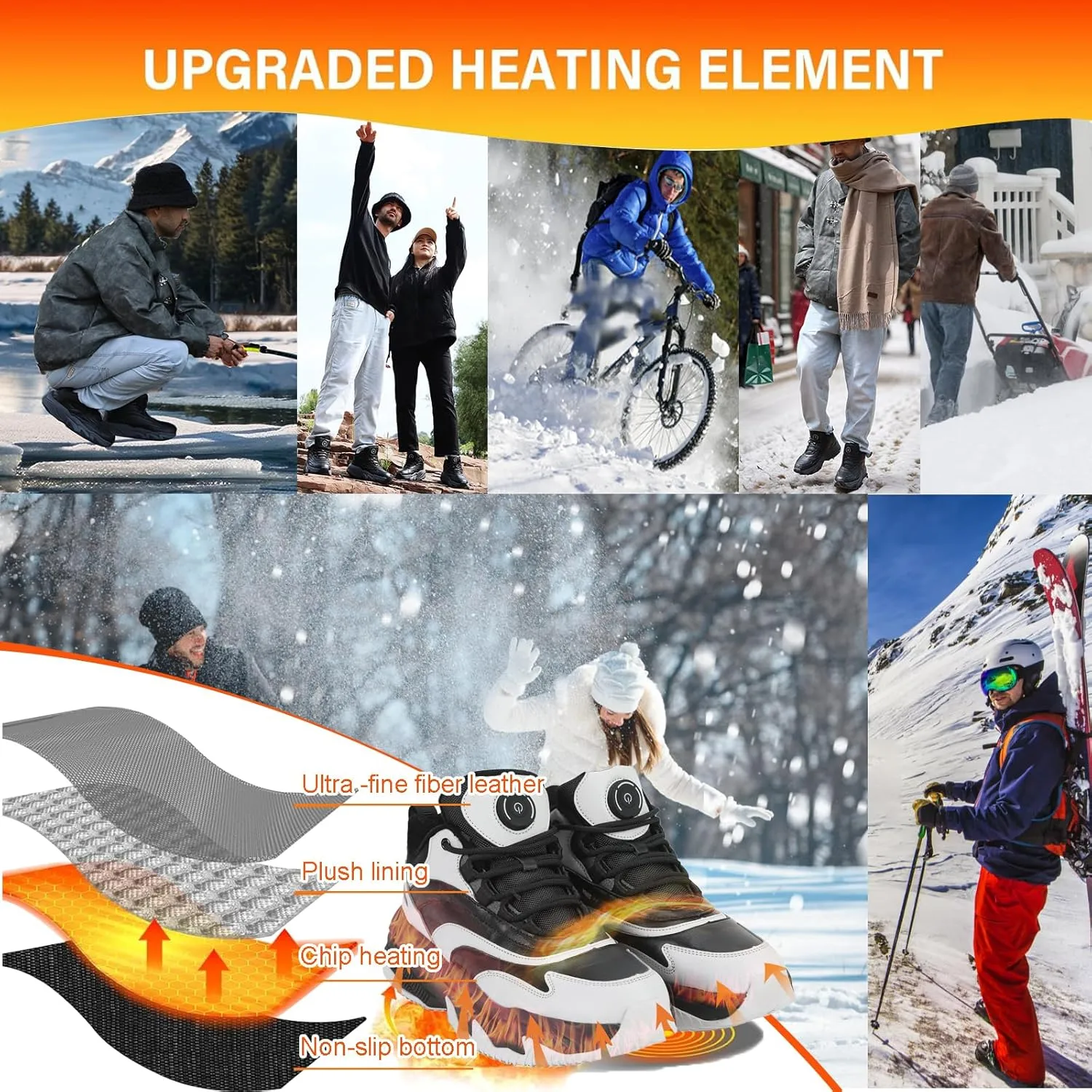 Heated Shoes for Men Rechargeable, Heating Sneakers for Women, 4000mAh Electric Self Heating Shoes Up to 20 H, Camping Foot Warmers for Outdoors Work Fishing Hunting Skiing Cycling
