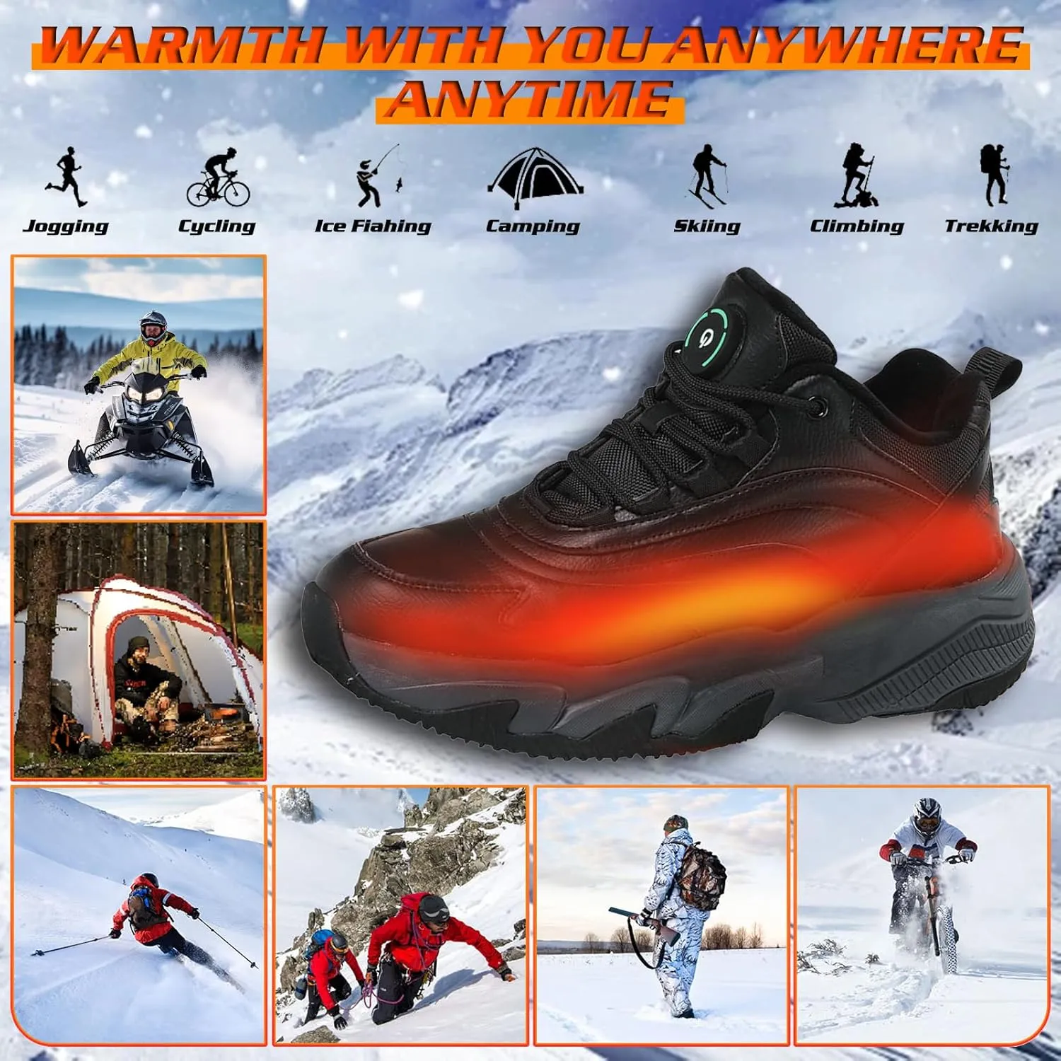 Heated Snow Sneakers for Men and Women, Electric Heating Shoes with Soft Warm Lining, Winter Sports Running Anti-Slip Comfortable Foot Warmer Shoes for Indoor/Outdoor
