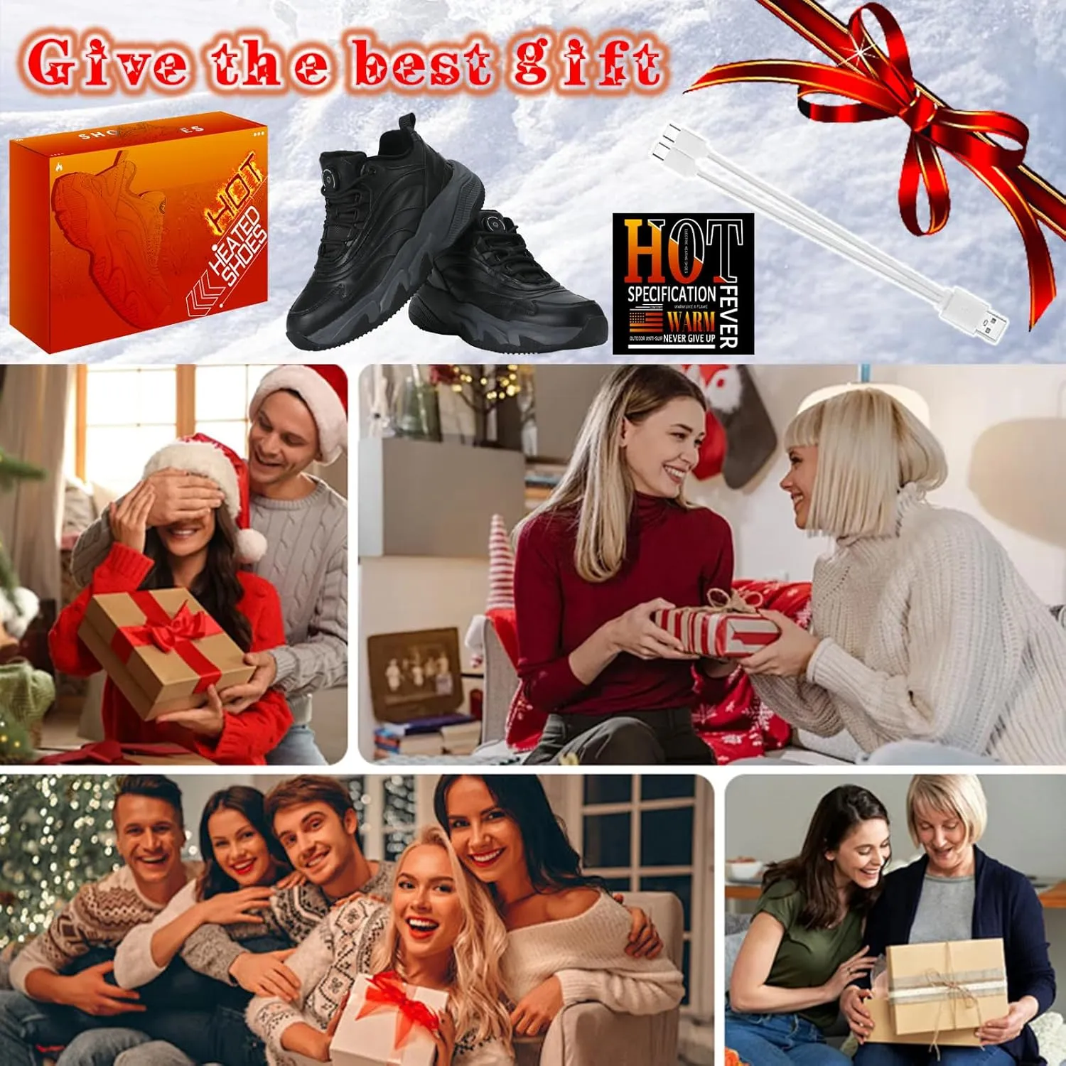 Heated Snow Sneakers for Men and Women, Electric Heating Shoes with Soft Warm Lining, Winter Sports Running Anti-Slip Comfortable Foot Warmer Shoes for Indoor/Outdoor