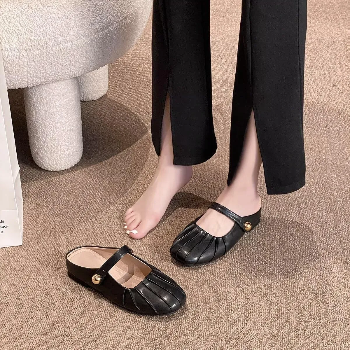 Hee grand Mules for Women Round Toe Backless Loafers Ankle Strap Mary Jane Shoes Slides Mules Summer