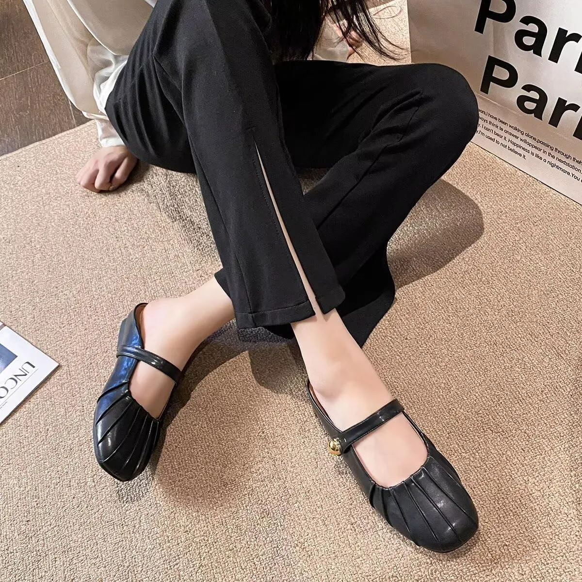 Hee grand Mules for Women Round Toe Backless Loafers Ankle Strap Mary Jane Shoes Slides Mules Summer