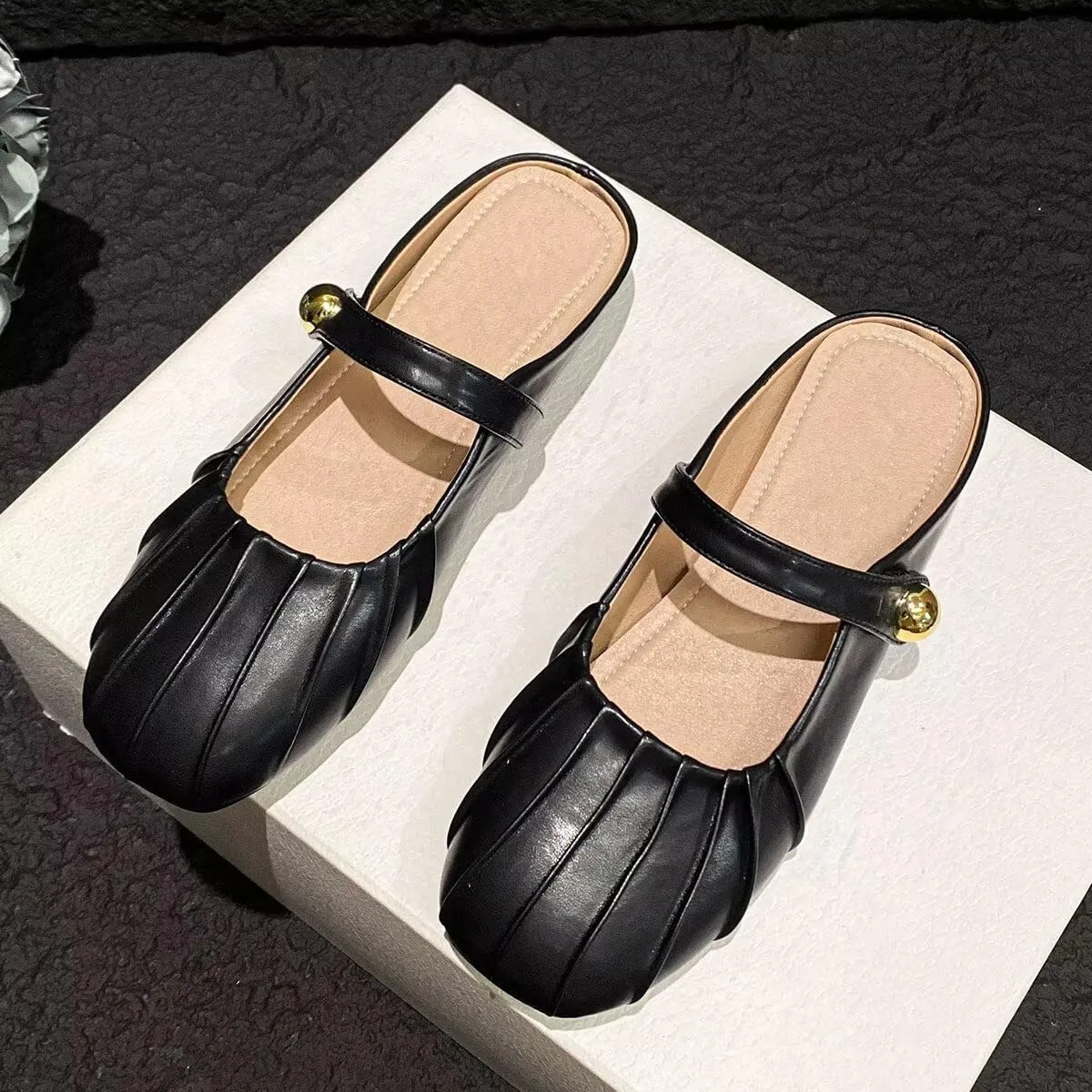 Hee grand Mules for Women Round Toe Backless Loafers Ankle Strap Mary Jane Shoes Slides Mules Summer