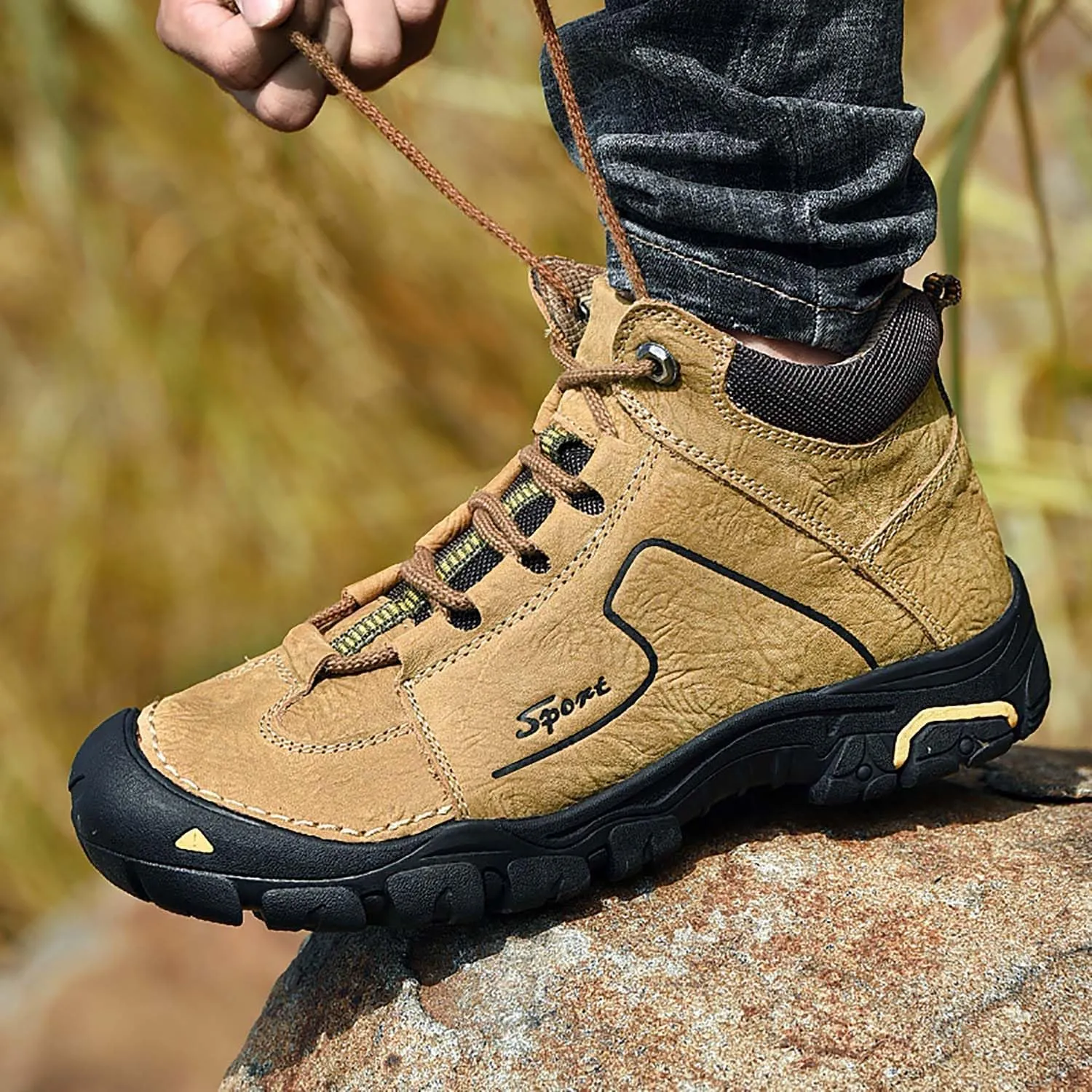 HESBITEUL Unisex Hiking Leather Boots Non-Slip Breathable Chukka with Fur Lining