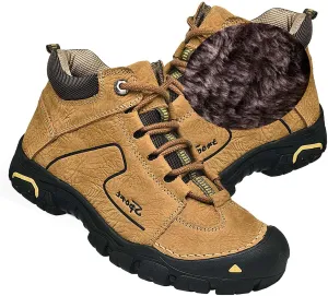 HESBITEUL Unisex Hiking Leather Boots Non-Slip Breathable Chukka with Fur Lining