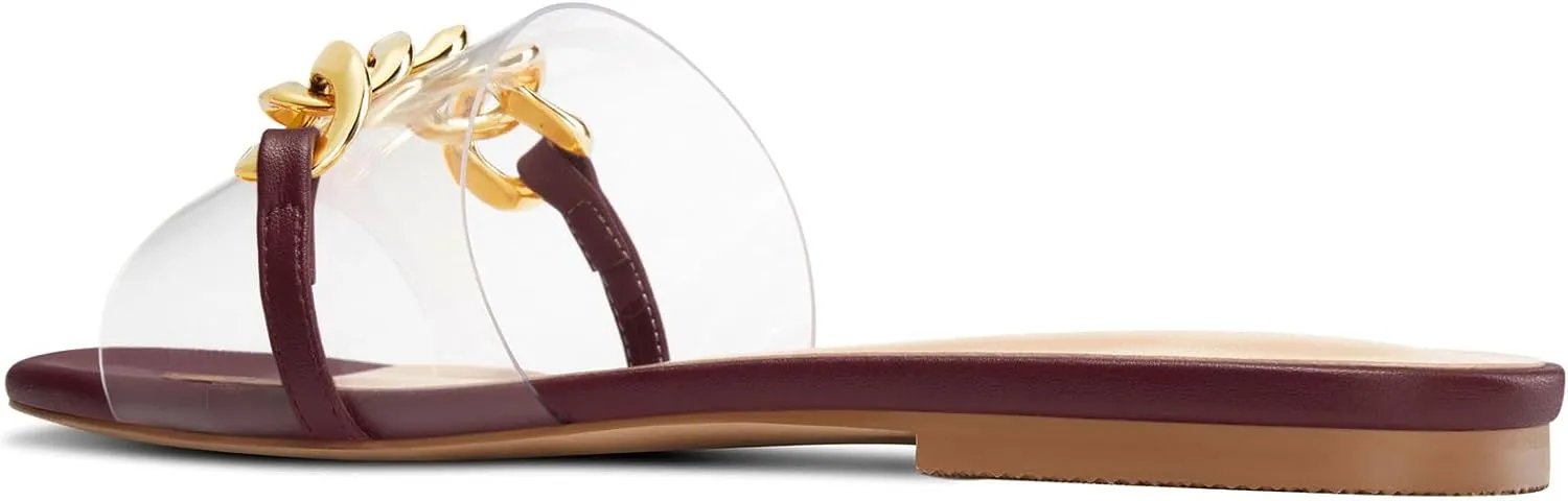 HEUIVZAR Womens Low Heel Peep Open Toe Flats Mules Slip-on Metal Chain Office Clear Dress Summer Shoes
